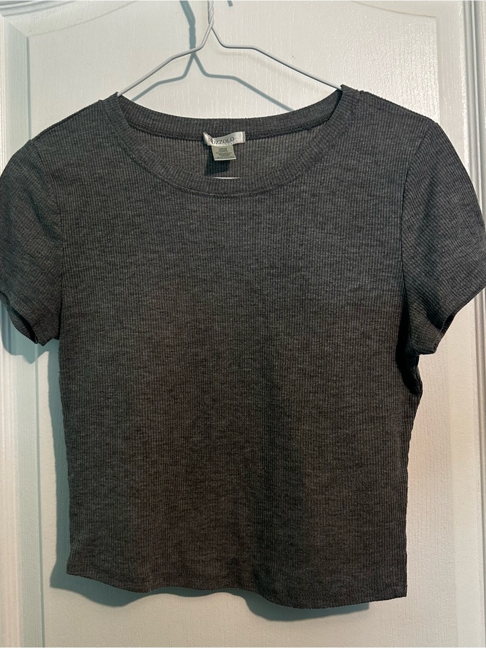 ✈️Bozzolo Dark Gray Ribbed Short Sleeve Crop Top